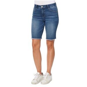 Democracy 12 AbSolution Women’s Bermuda Denim Shorts Frayed Hems Stretchy